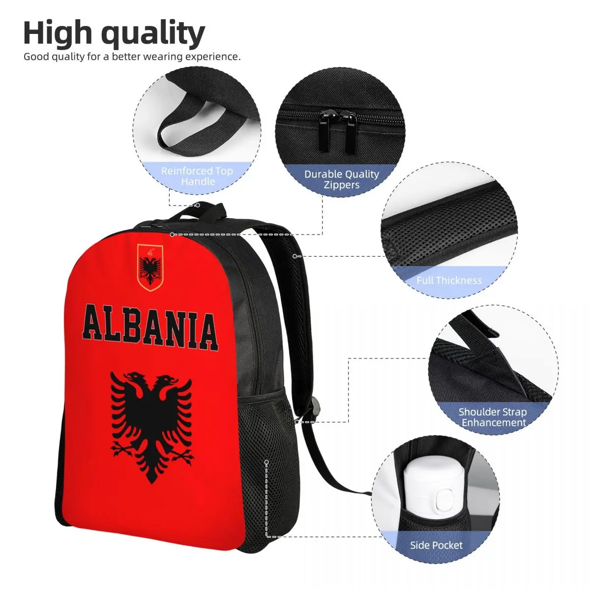 

2023 Flag Of Albania Backpack Middle School Student Schoolbag Casual Back Pack Travel Bag Unisex Backpack