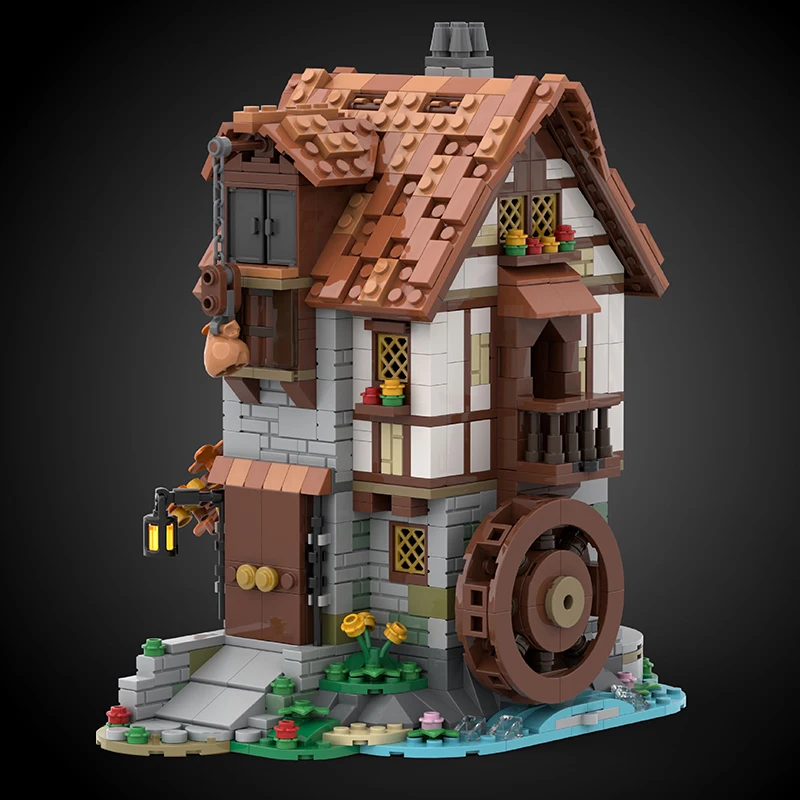 

MOC The Medieval Tavern Smithy Black Falcons Watermill Building Blocks Set Architecture House Bricks Toys For Children Kid Gifts