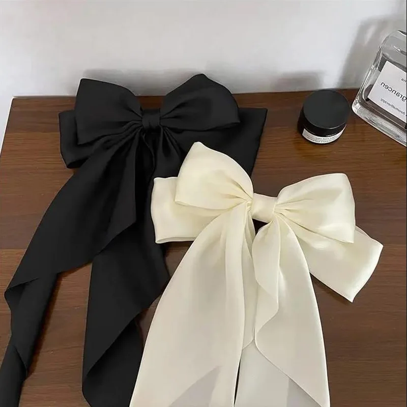 Модные однотонные атласные весенние заколки простые милые с бантом женские