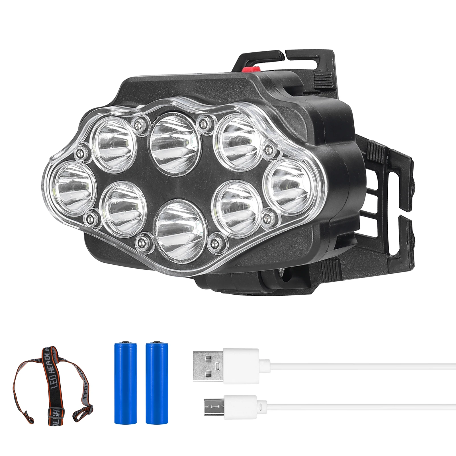 

8LED Battery Display Headlamp Outdoor Camping Fishing LED Headlight Waterproof HeadLight USB Reachargeable HeadLantern