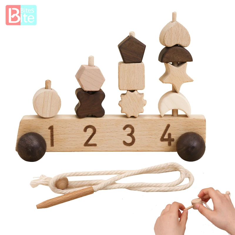 

Bite Bites Wooden String Toy 0-6 Years Old Baby Montessori Early Education Toy Gift Cognition Of Different Patterns For Children