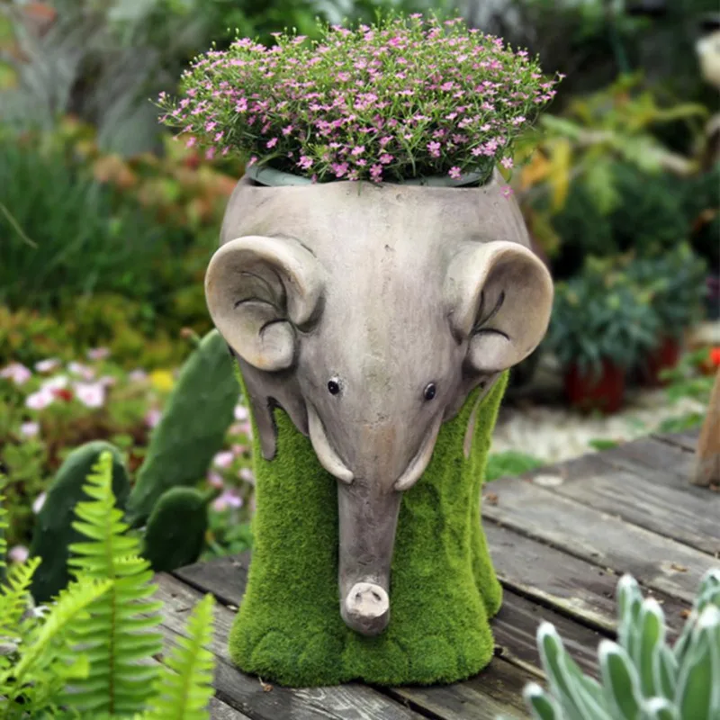 

Creative Elephant Vase Crafts Animal Shaped Succulent Planter Container Moss Flower Pot Statue Outdoor Garden Courtyard Decor
