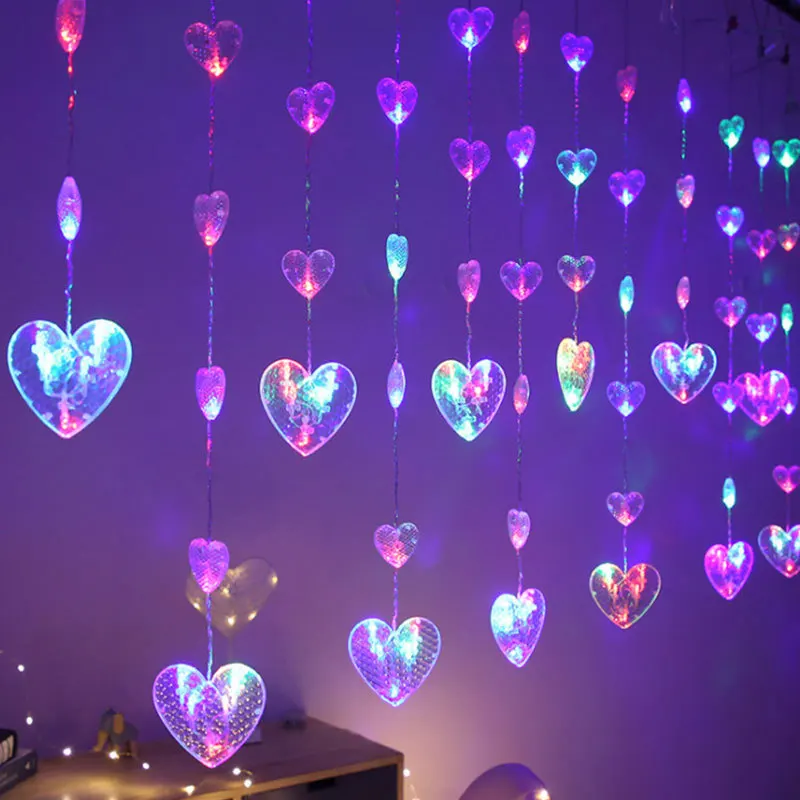 

Romantic Heart Love Shape Star Moon LED Curtain Light Stirng Fairy for Christmas Wedding Holiday Party Bedroom Garden Decoration