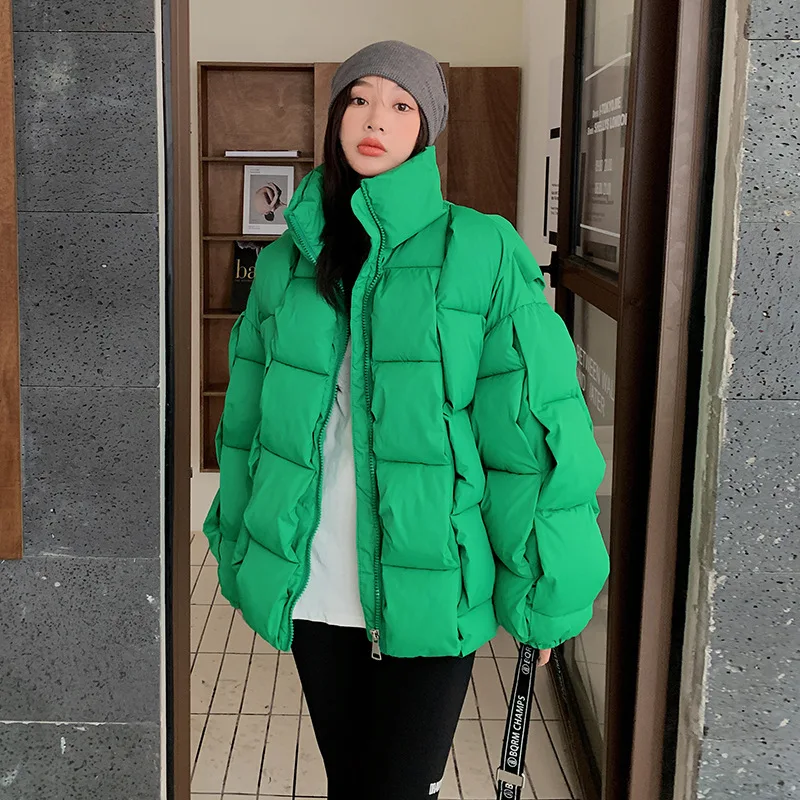 

GRELLER Warm Winter Jacket Women Clothes Causal Square Qulited Thick Winter Coat Female Loose Stand Collar Puffer Jacket Outwear
