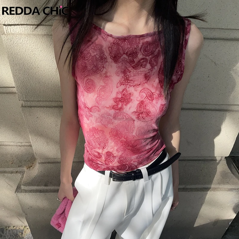 

REDDACHiC Paisley Women Y2k Top Backless Sleeveless England Vintage Vest Bohemian Undershirt Summer New In Grunge Streetwear