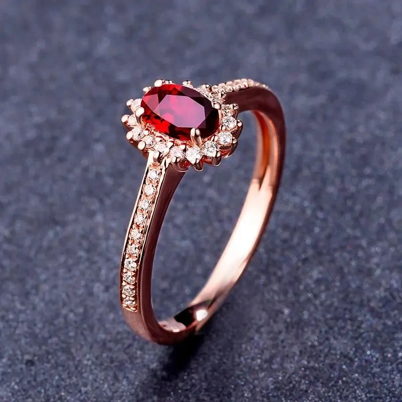 

Russia 585 Purple Gold Pigeon Blood Red Natural Red Stone Ring Female Plated 18K Rose Gold Inlaid Ring