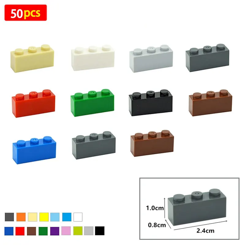 

50PCS DIY Building Blocks 1*3 Thick Figures Bricks 1x3 Dots Educational Creative Size Compatible With 3622 Toy For Children