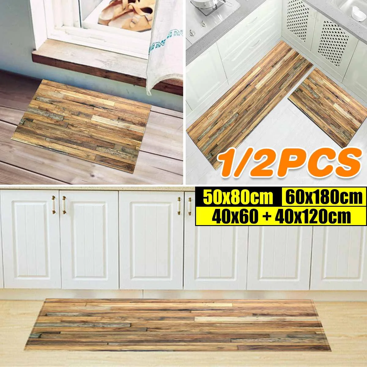 

Kitchen Mat Long Strip Bedroom Entrance Doormat Wood Pattern Home Floor Decoration Living Room Carpet Bathroom Non-Slip Rug