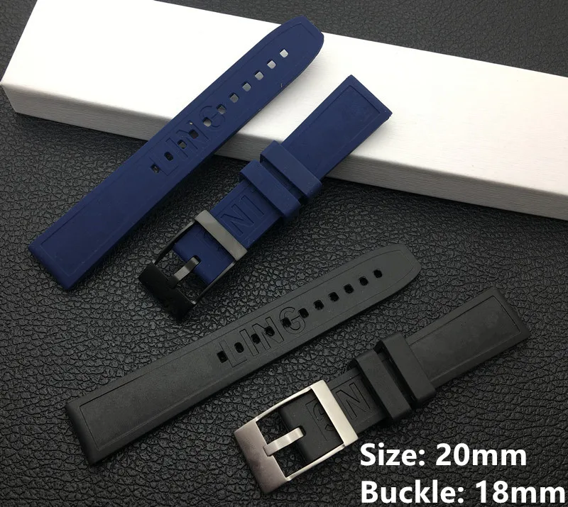 

Soft Rubber silicone Watch band 20mm Black bird Watchband Bracelet For navitimer/avenger/Breitling strap tools Blue pin buckles