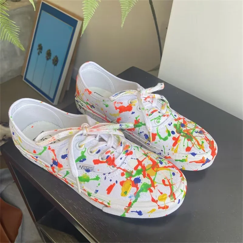

Classic handmade custom canvas shoes Graffiti lace-up low top casual sneakers women's plus size 35-44