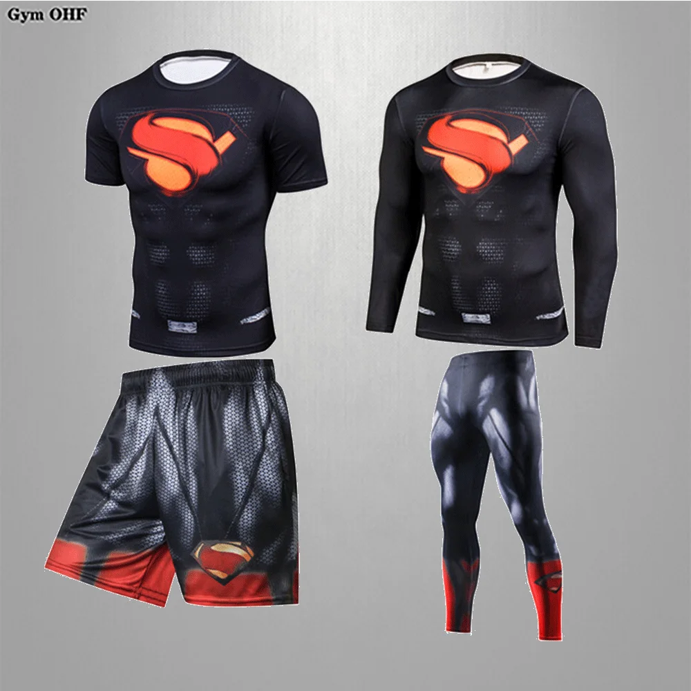 

спортивный костюм мужск Мужской комплект костюм для бокса rashguard, компрессионная одежда для ММА, Мужская футболка с длинным рукавом + леггинс...