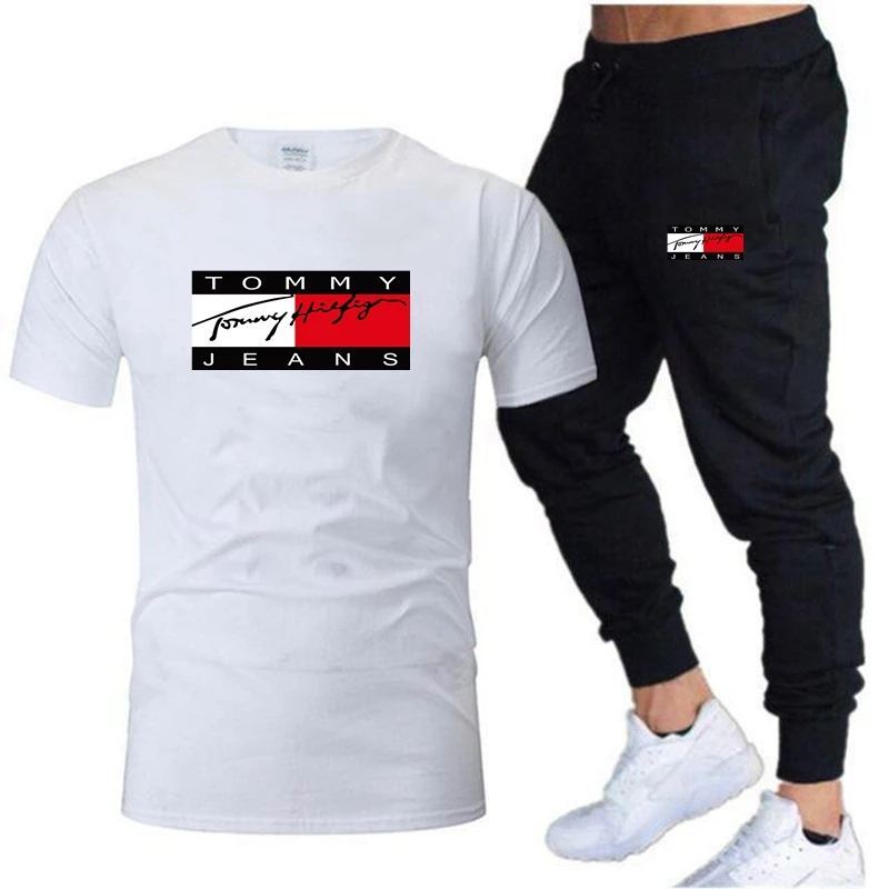 2023 spring and summer new men's T-shirt sports two-piece Harajuku top short-sleeved fun T-shirt+pants set fitness jogging suit