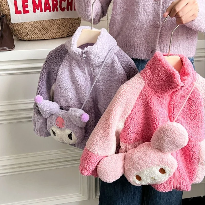 

Kawaii Sanrios Kuromi My Melody Children's Warm Jacket New Autumn Winter Cartoon Lamb Wool Padded Thickened Girl's Jacket Gift