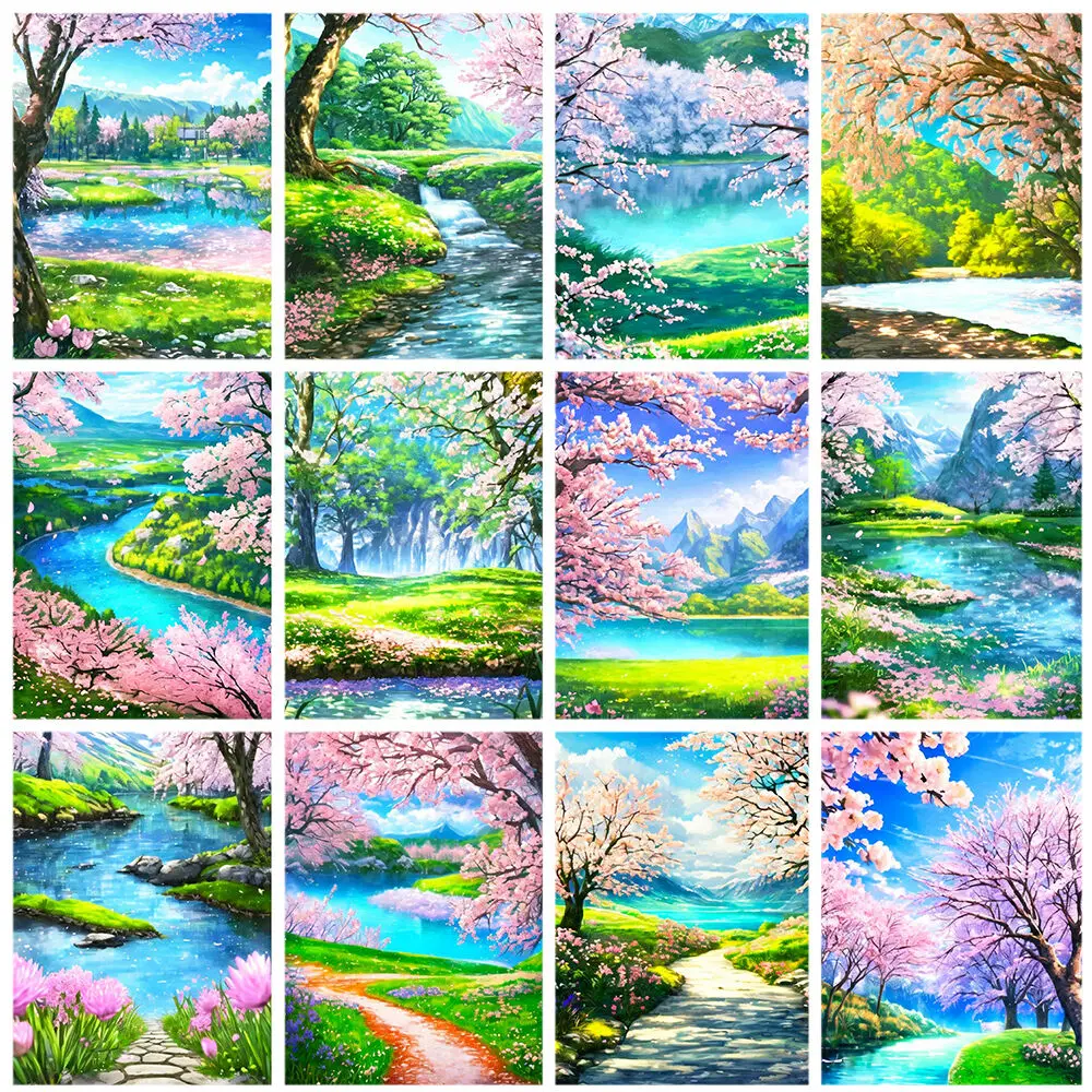 

Miaodu 5D DIY искусственное дерево река фото алмазная живопись вишневый цвет полная дрель домашний Декор подарок