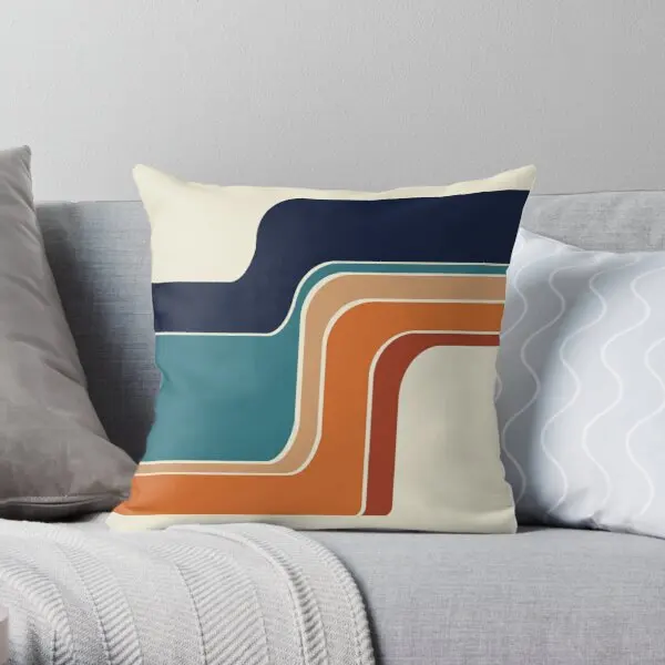 

Retro Zig Zag Stripes Orange Rust Blue Printing Throw Pillow Cover Cushion Waist Anime Bedroom Hotel Pillows not include