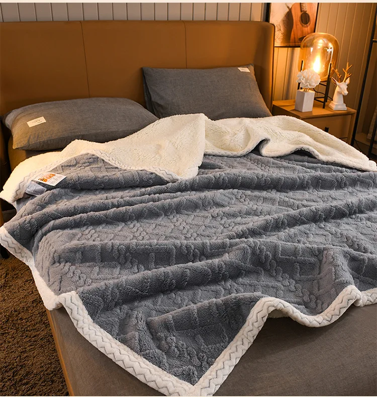 

Зимнее плотное теплое однотонное одеяло с марокканским узором, дизайнерское одеяло из искусственного шерпы, 2-слойное мягкое покрывало из о...