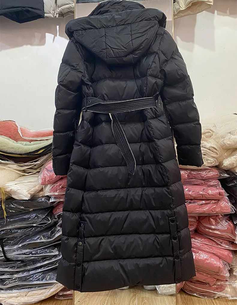 New Fashion Women's Winter Parkas Duck Down Coat Maxi Long Jacket Outerwear with a Hood Windbreaker for Female Khaki Black XL