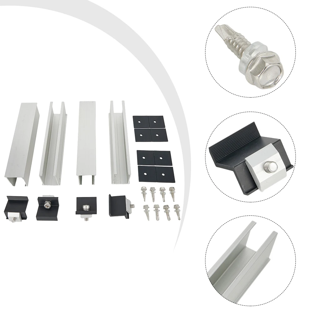 

For Solar Panel Rails 4/6/8Pcs Aluminium Black+Silver End Clamp Middle Clamp Outdoor Hiking Automotive Durable