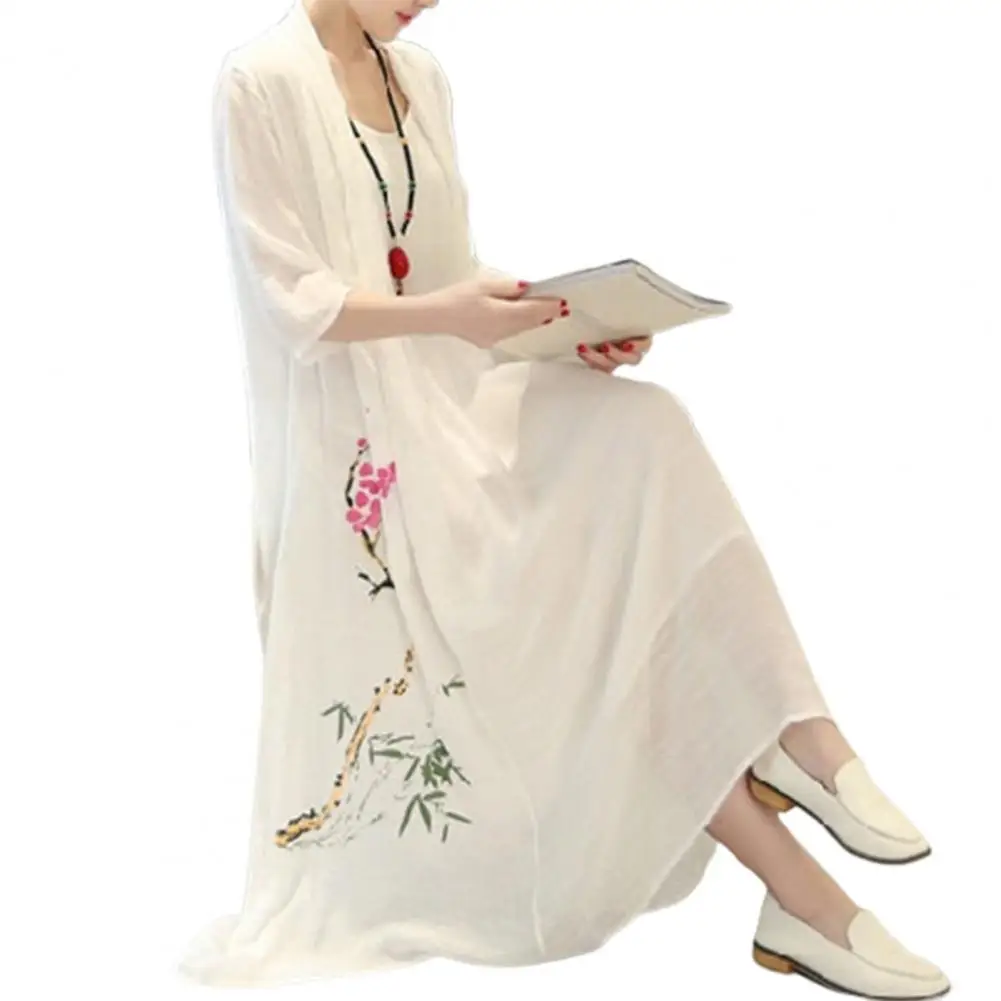 

2022 New Fashion Women Long Dress O-Neck Trendy Polyester Bright Color Beach Dress Vintage Print Floral Casual Ladies Vestidos