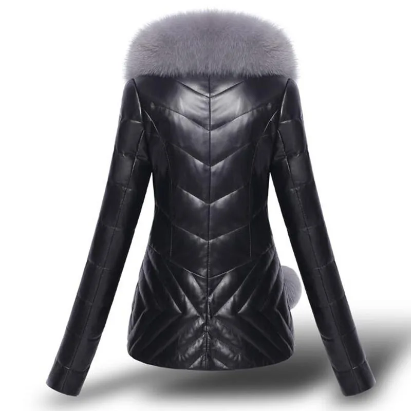 Fashion Women Motorcycle High Quality Leather Jacket Short Faux Fox Fur Collar Slim Thick Warm Coat Overcoat Winter Clothing