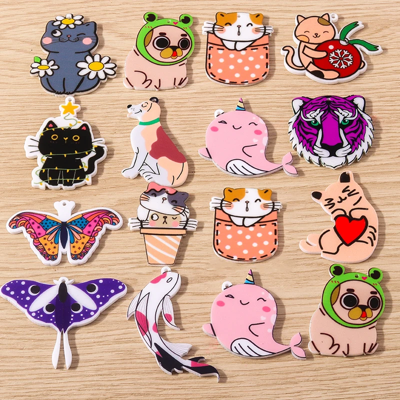 

10pcs Cartoon Animal Charms Resin Cat Dog Butterfly Charms Pendants for Jewelry Making Earrings Necklace DIY Crafts Accessories