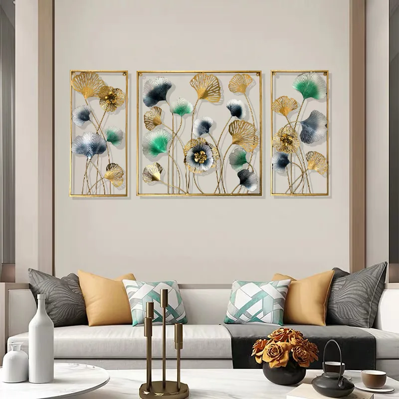 

Modern Minimalist Wrought Iron Wall Hanging Ginkgo Biloba Wall Decoration Hotel Lobby Wall Hanging Restaurant Decoration Set