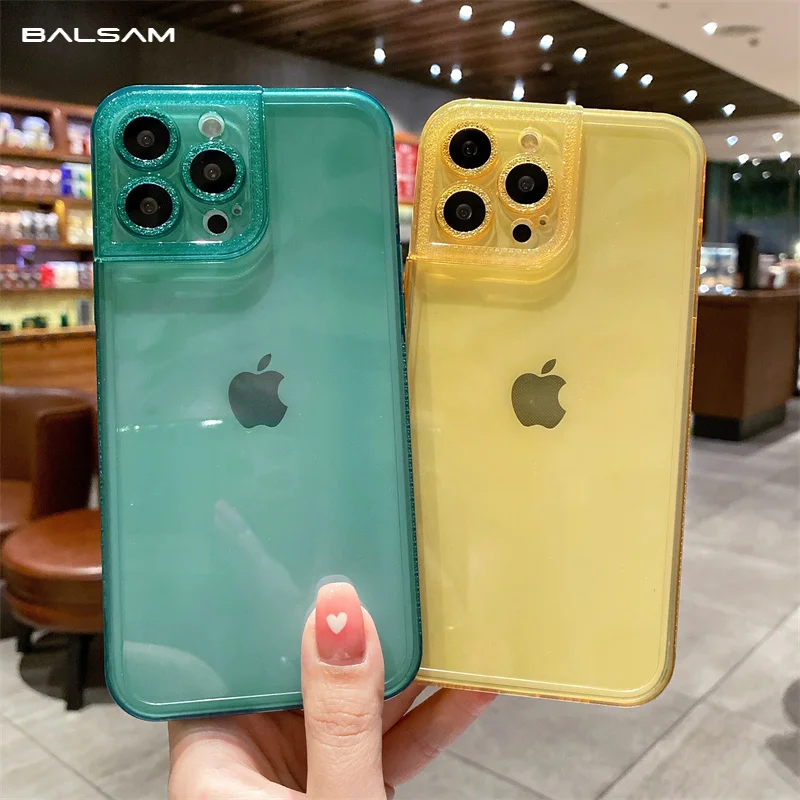 

Мягкий неоновый чехол из ТПУ для iPhone 13 12 Mini 11 Pro Max XR x XS 7 8 plus se2, прозрачный чехол для камеры с вспышкой