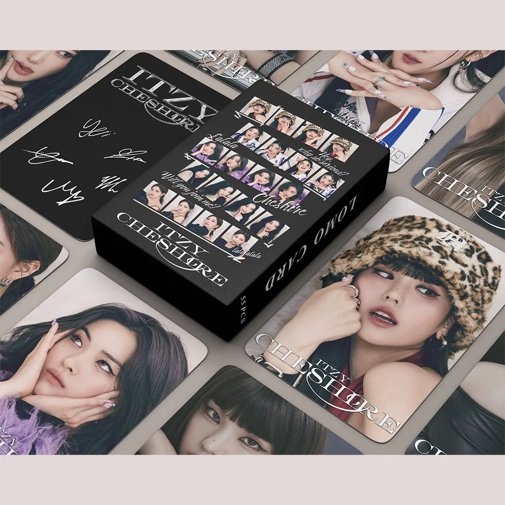 ITZY KPOP CHESHIRE Album Concept Teaser Photocards en caja, tarjetas LOMO de doble cara, colecciones de fanáticos YUNA YEJI RyuJin, 55 piezas