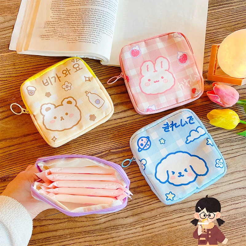 

Korean Cute Bear Large Capacity Sanitary Napkin Storage Bags Girls Cartoon Physiological Period Tampon Organiser Bag Mini Bag