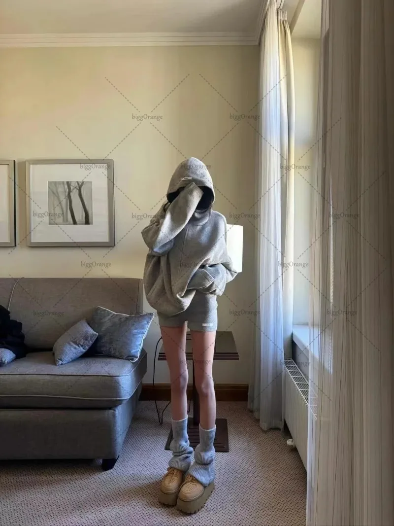 Y2k Harajuku персонализированная одежда модный серый комплект из двух предметов шорты