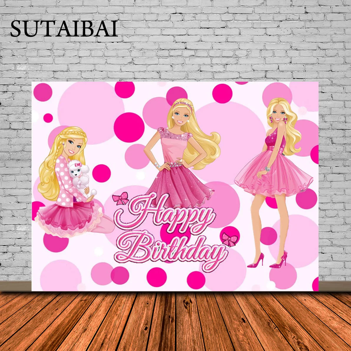 

Розовый фон принцесса Барби день рождения поставка фото фон Милая Золотая Кукла виниловая фотография баннер