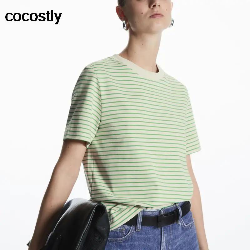 2023 летняя Базовая полосатая футболка с коротким рукавом 8 цветов женские