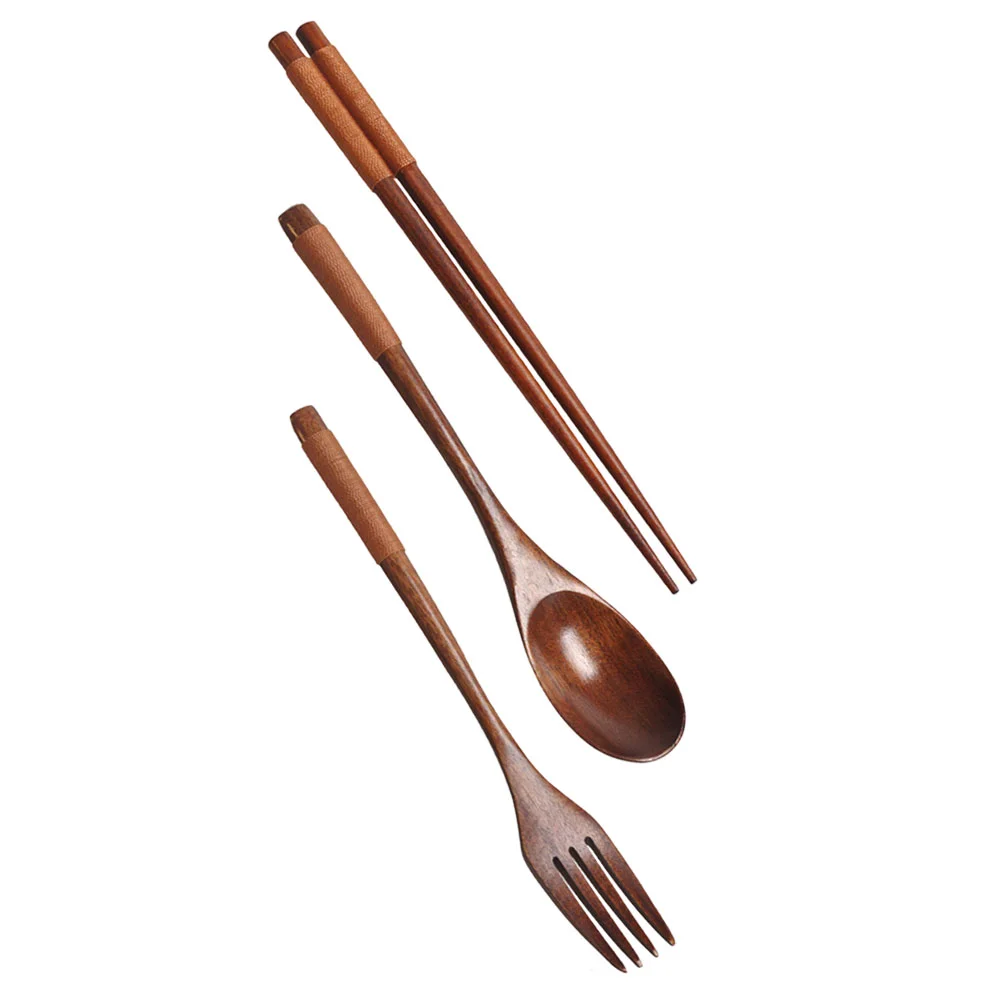 

Wooden Cutlery Set Wood Tableware Utensils Forks Chopsticks Spoons Portable Camping Flatware Travel Dinnerpicnic Reusable Supply