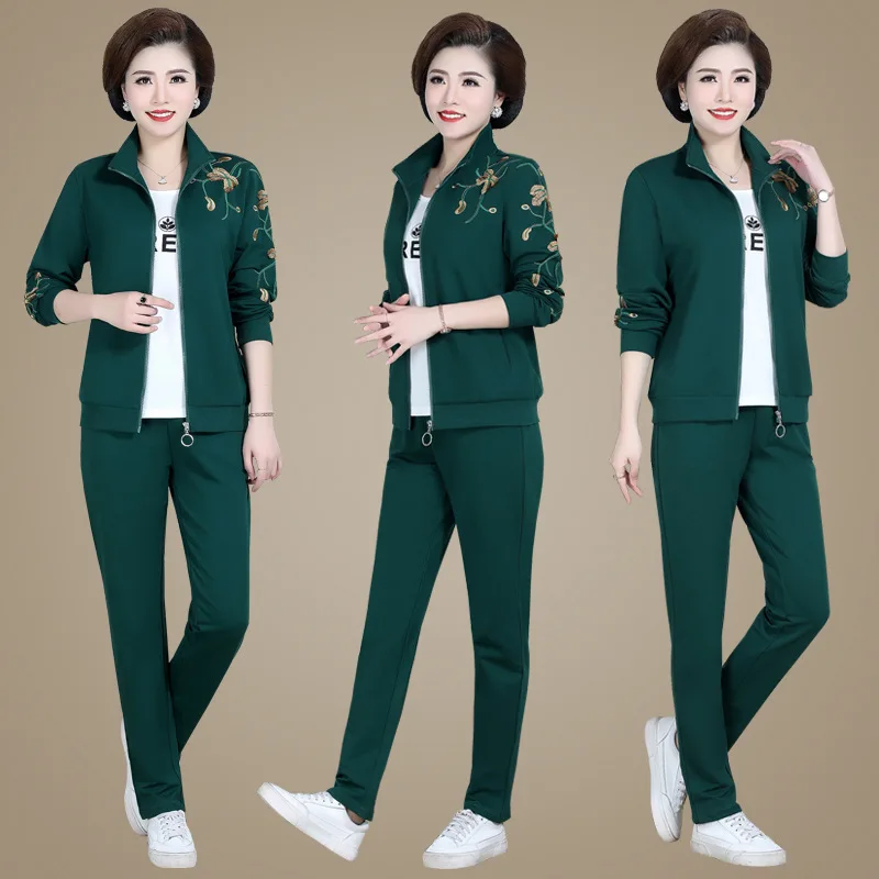 

5XL Spring Women Sportswear Tracksuit Embroid Jacket+pant+shirt Running Jogger Exercise Fitness Workout Casual Set Sport Suit