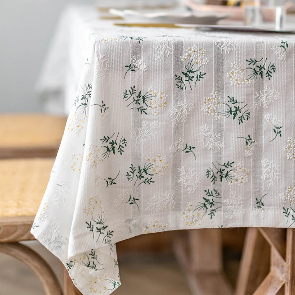 Korean Style Small Daisy Cotton Floral Tablecloth,Tea Table Decoration,Rectangle Table Cover For Kitchen Wedding Dining Room images - 6