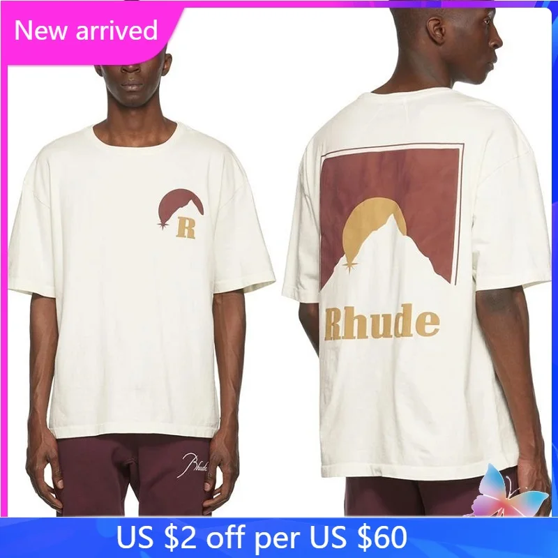 

Oversized RHUDE Tshirts Round Neck Cotton Short-sleeved Men Women Loose Oversized Rhude T-shirt