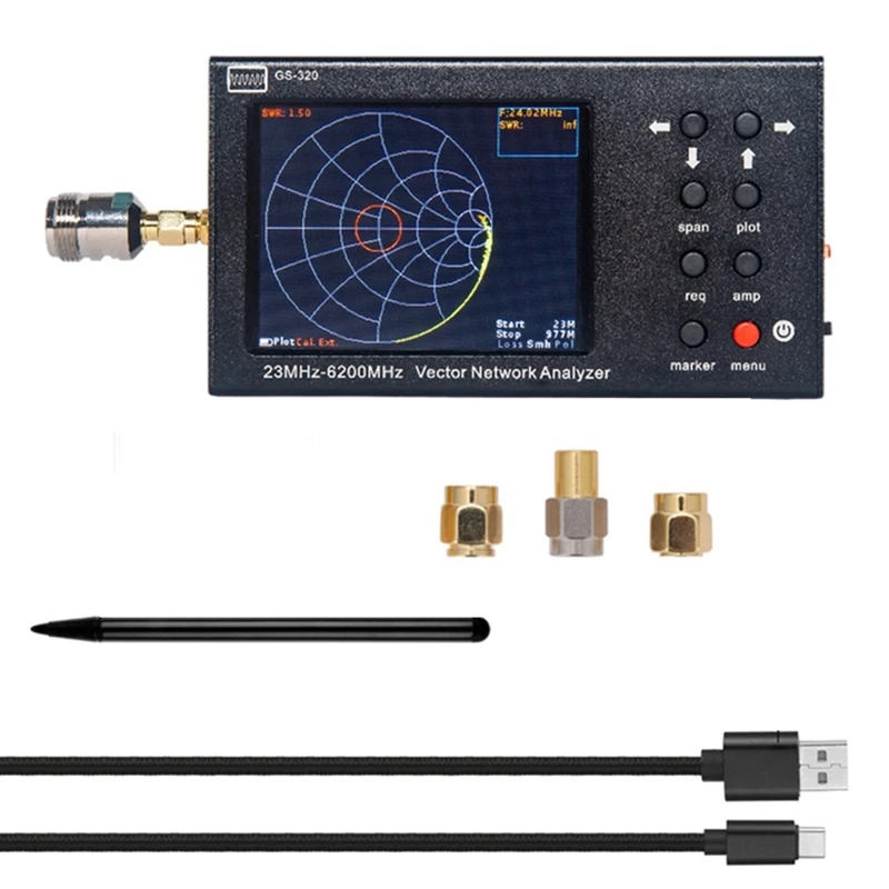 

1Set GS-320 6Ghz Nanovna Vector Network Analyzer VNA Antenna Analyzer 3.2 Inch LCD 23Mhz-6200Mhz 4000Mah