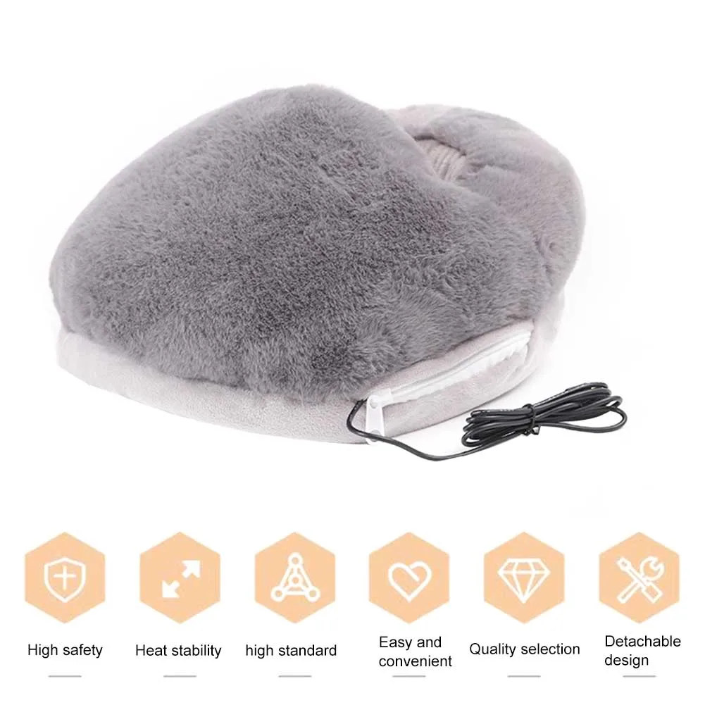 

Home Office Large Pocket Electric Warm Wormwood USB Foot Warmer Detachable Winter Shoes Heating Slipper Washable Safe Faux Fur