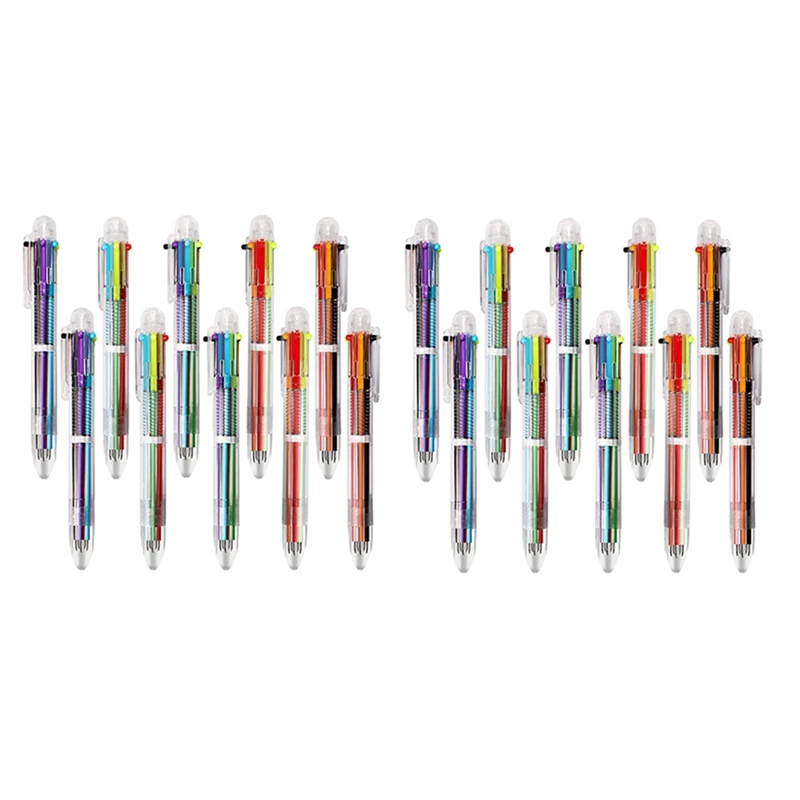 

20 Pack Ballpoint Pen 6-In-1 Multicolor Retractable Ballpoint Pens 0.5Mm Colorful Ink Pen Multi Color Pen For School