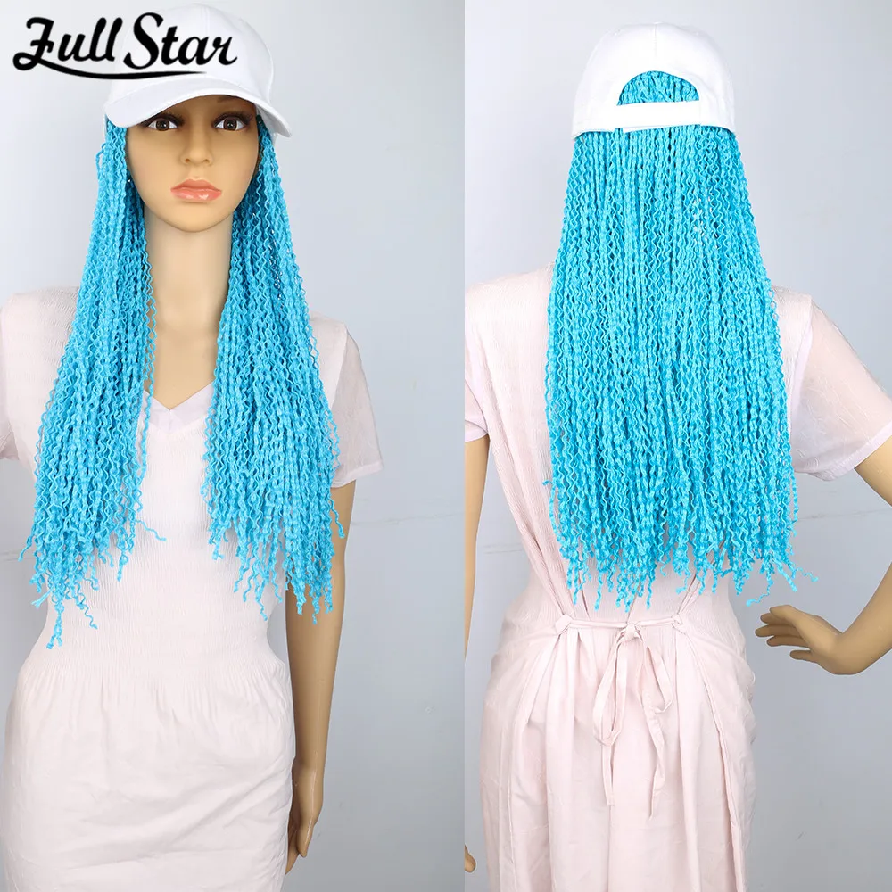 

Бейсбольная кепка с париками для женщин, длинные черные, белые, коричневые, 22 дюйма, с косами ZiZi, с кудрявыми волосами, синяя шапка, парик