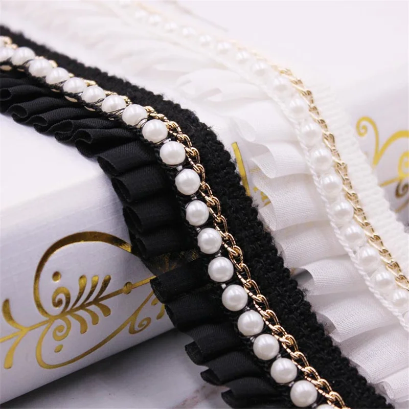 

1Yard Vintage Black White Pearl Beaded Cotton Chiffon Embroidered Lace Ribbon Trim Lace Fabric Handmade DIY Wedding Dress Sewing