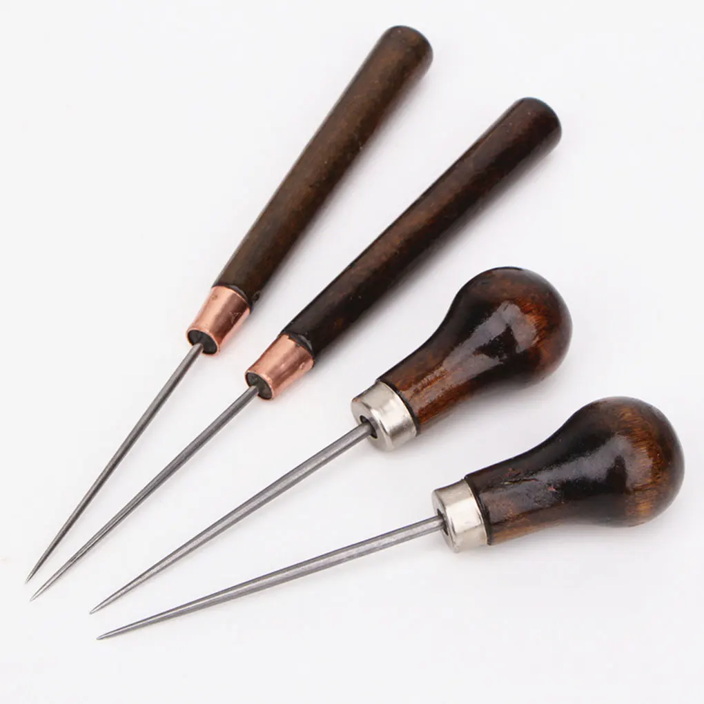 

2PCS/Set Wooden Handle Awls DIY Leather Sewing Awl Shoes Repair Tool Hand Stitcher Leather Craft Awl Punch Hole Leather Tools