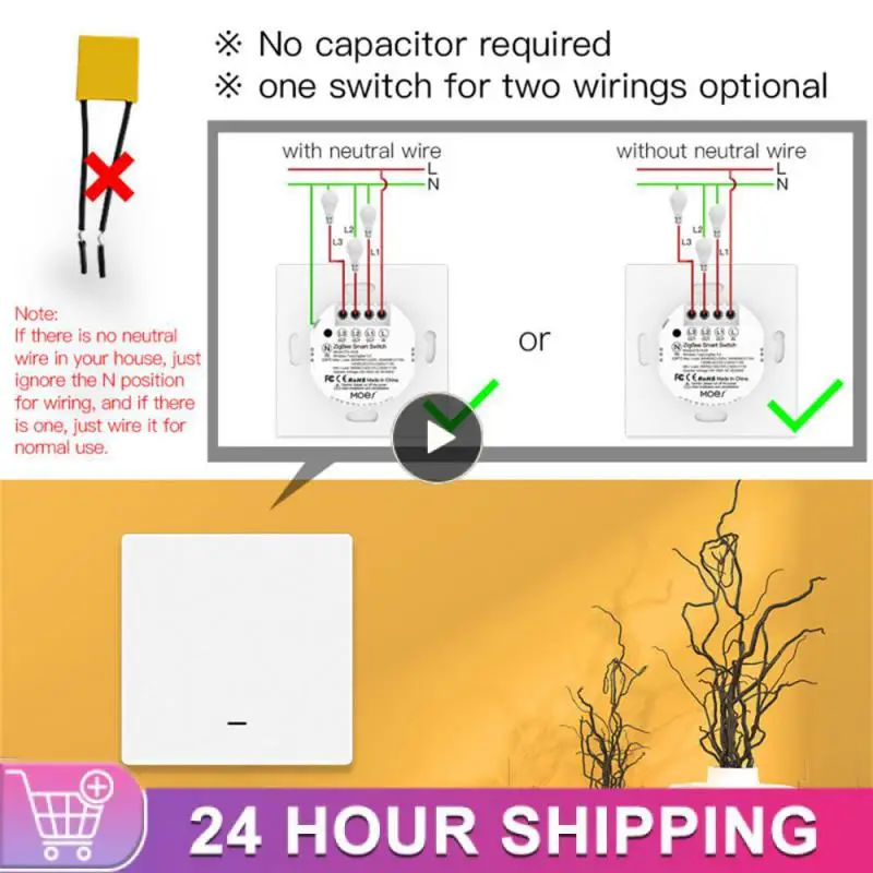 

1PCS Tuya Smart Light Switch No Neutral Wire No Capacitor Needed Smart Life 2/3 Way Works with Alexa Home 2mqtt