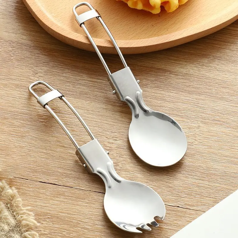 

Foldable Folding Stainless Steel Spoon Spork Fork Outdoor Camping Hiking Traveller Kitchen Tableware DH9845