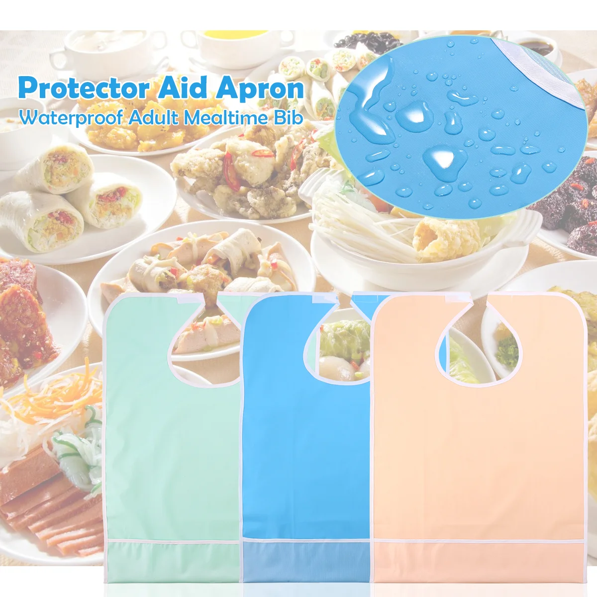 

Adult Bib Protector Bibs Mealtime Waterproof Eating Clothingblue Apron Reusable Elderly Protectors Aid Scarfadults Men Light