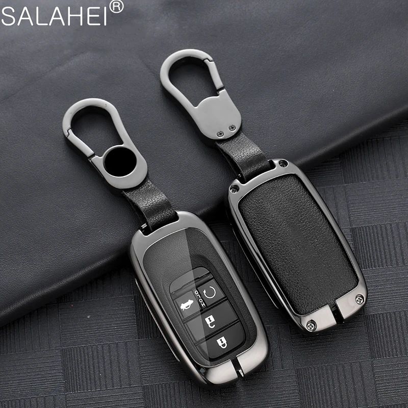 

Zinc Alloy Leather Car Key Cover Case Shell Fob Holder Protector For Honda Civic Accord HR-V CR-V CRV 2022 2023 Accessories