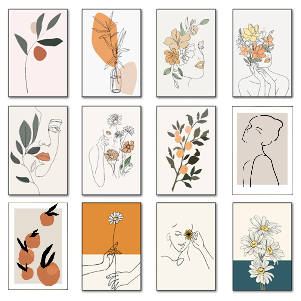 

Diamond Painting Nordic Abstract Oil Painting Beautiful Lines Fresh Morandi Orange Rhinestone Embroidery Home Wall Decoration