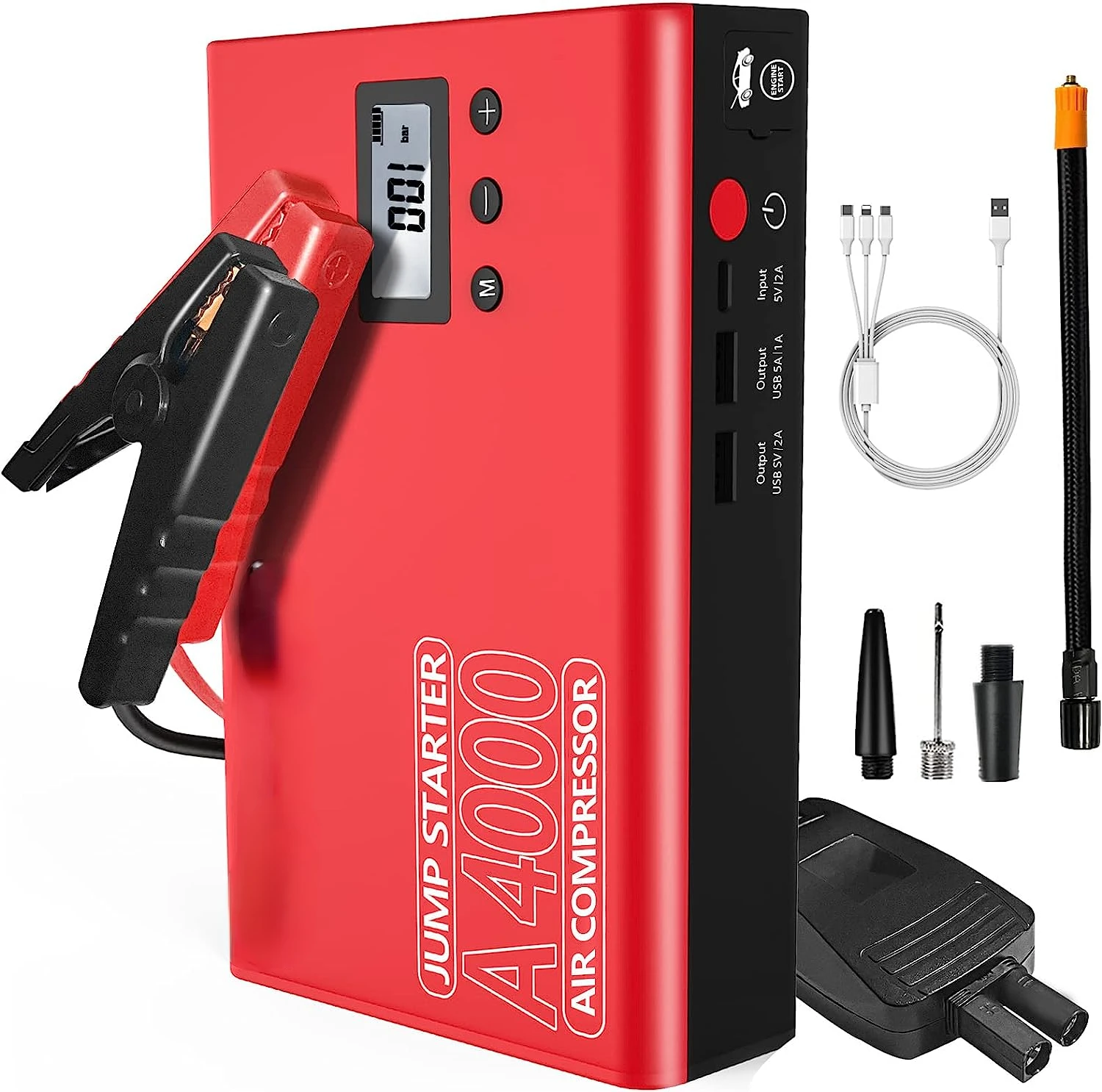 Starter with Air Compressor, 2800A Peak 20000mAh Portable Battery Booster (Up to 8.5L Gas/7L Diesel Engines) with 100PSI Digital