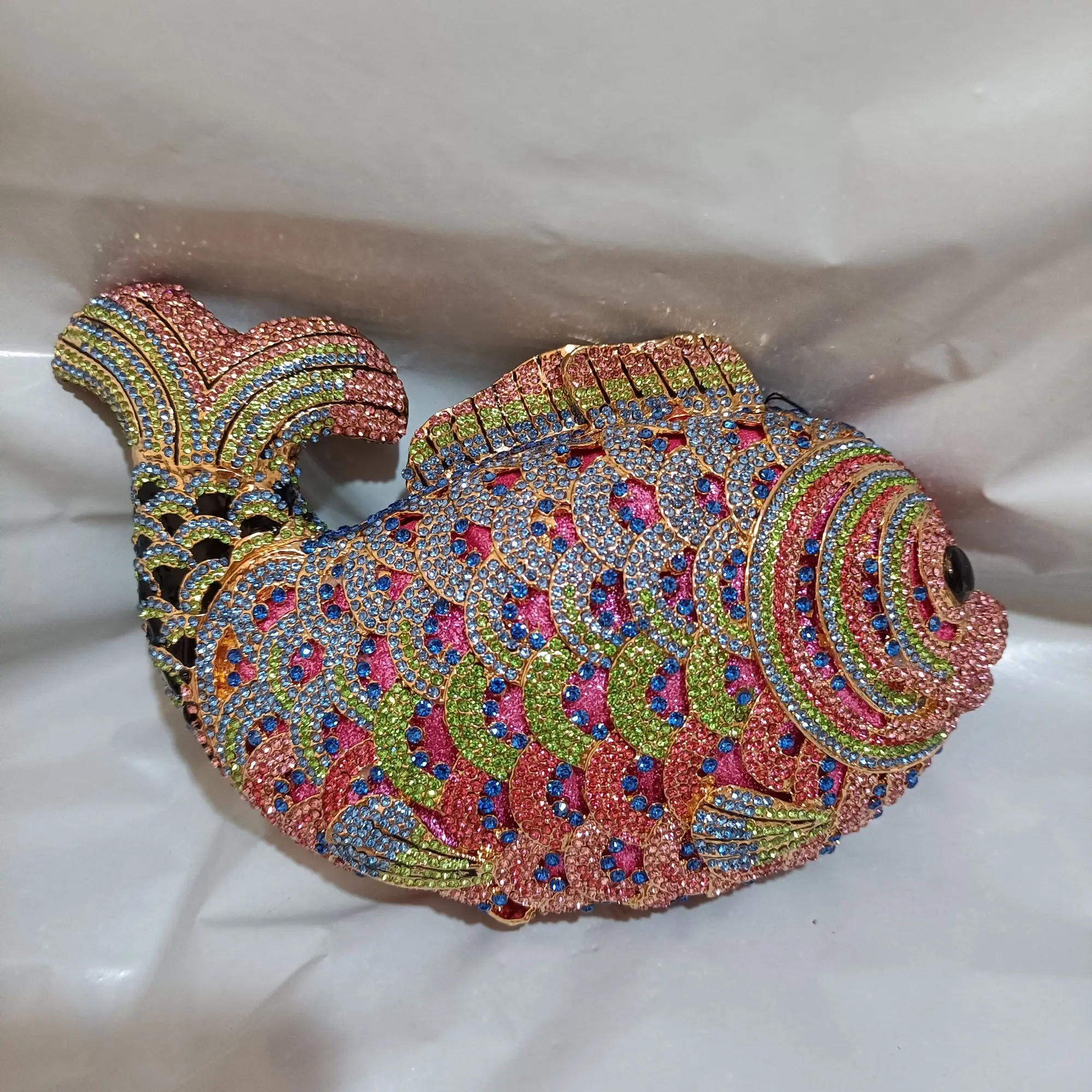 

Women Fish rhinestones Clutch Purse Gold Stones Evening Minaudiere Bags Wedding Bridal Handbags Party Dinner Purses Clutches Bag