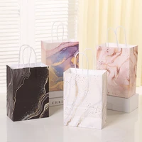 5pcs marble design kraft paper gift bag with handle birthday party packaging bag wedding favors eid ramadan festival supplies